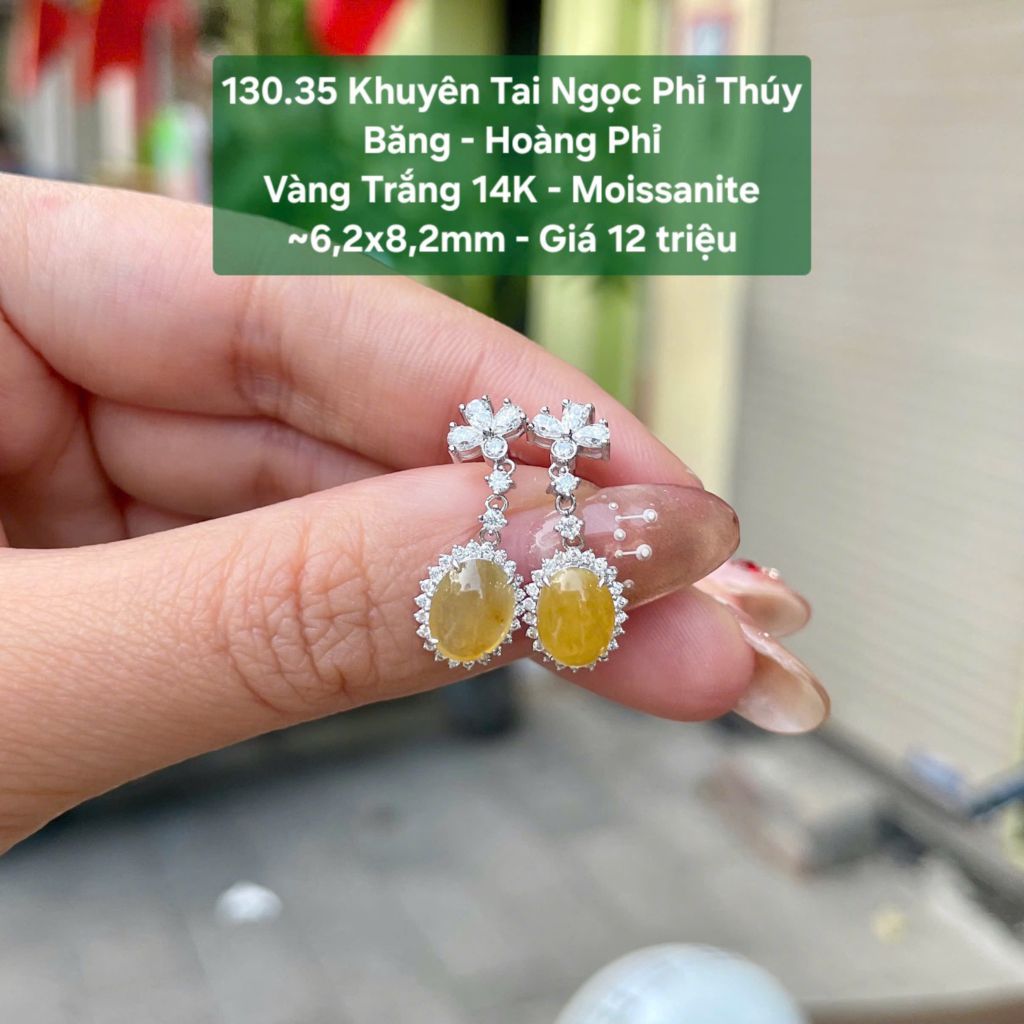 Khuyên Tai Ngọc Phỉ Thuý Băng - Hoàng Phỉ VT14K - Moissante ~6,2x 8,2mm 130.35