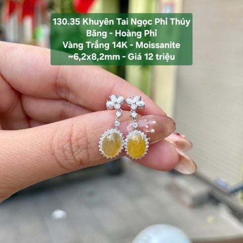 Khuyên Tai Ngọc Phỉ Thuý Băng - Hoàng Phỉ VT14K - Moissante ~6,2x 8,2mm 130.35