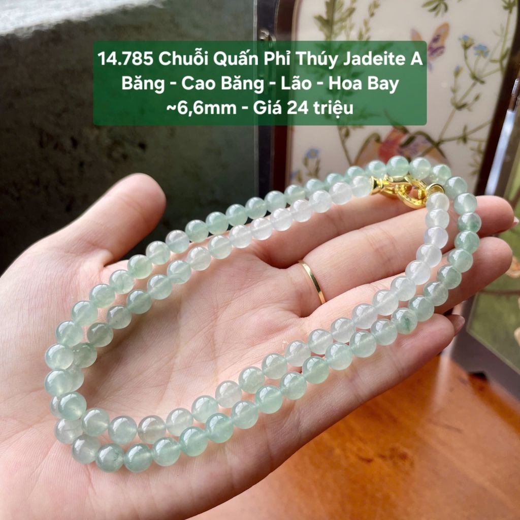 14.785 Chuỗi quấn Phỉ Thuý Jadeite A- Băng - Cao Băng - Lão - Hoa Bay ~6,6mm