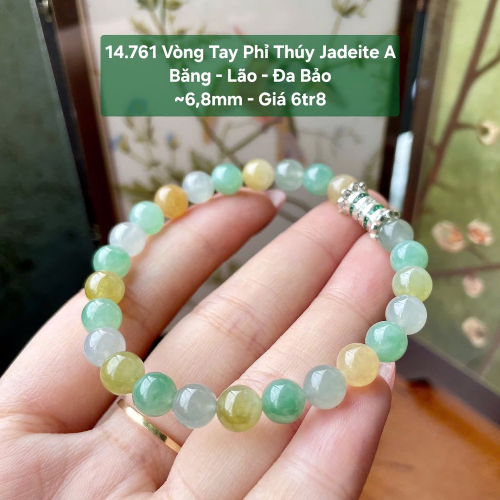 14.761 Vòng Tay Phỉ Thuý Jadeite A- Băng - Lão - Đa Bảo ~6,8mm