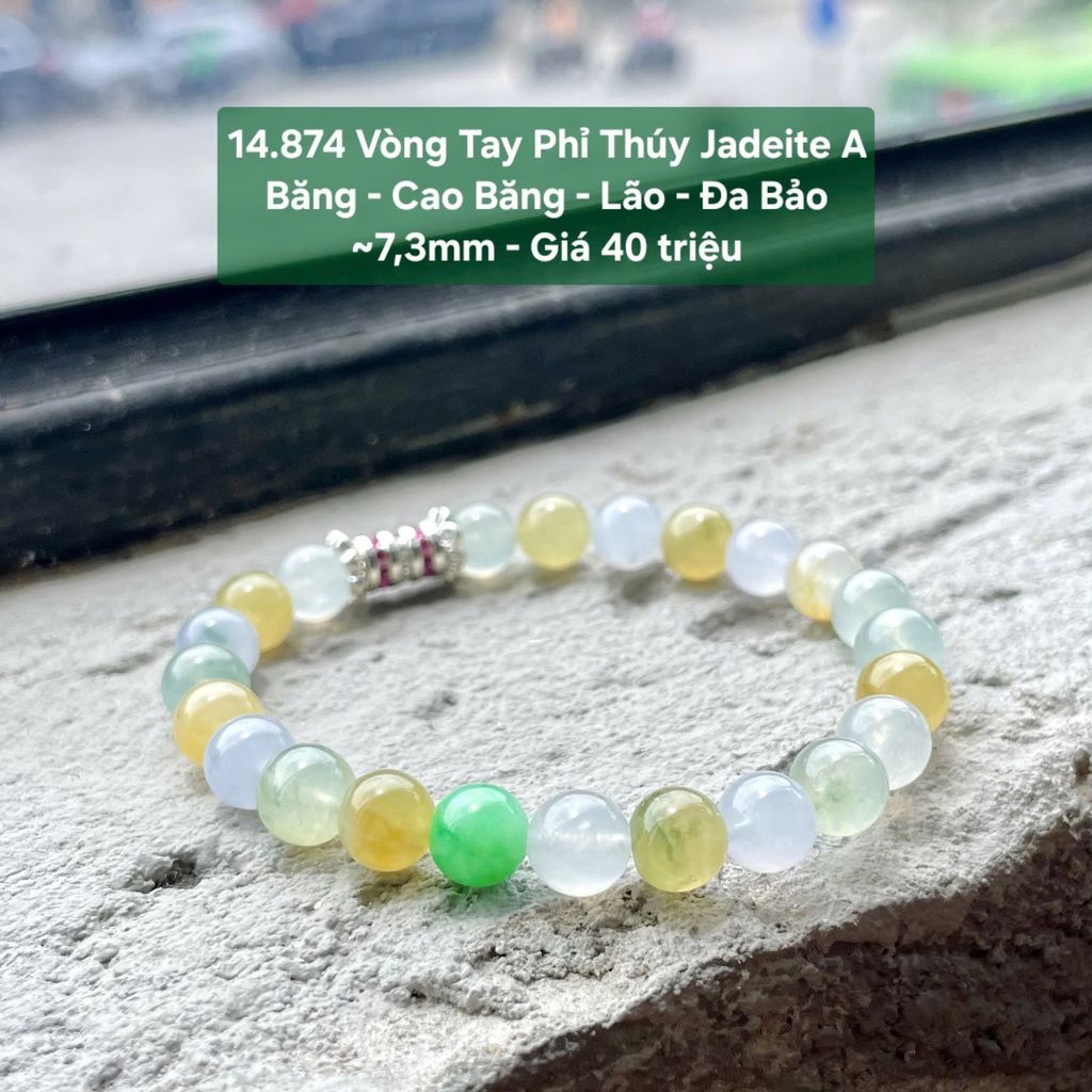 14.874 Vòng Tay Phỉ Thuý Jadeite A- Băng -Cao Băng - Lão - Đa Bảo ~ 7,3mm