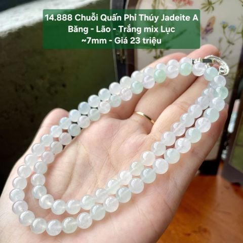 14.888 Chuỗi Quấn Phỉ Thuý Jadeite A- Băng - Lão - Trắng Mix Lục ~7mm