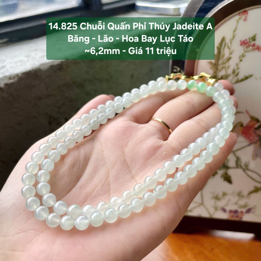 14.825 Chuỗi Quấn Phỉ Thuý Jadeite A- Băng - Lão - Hoa Bay Lục Táo ~6,2mm
