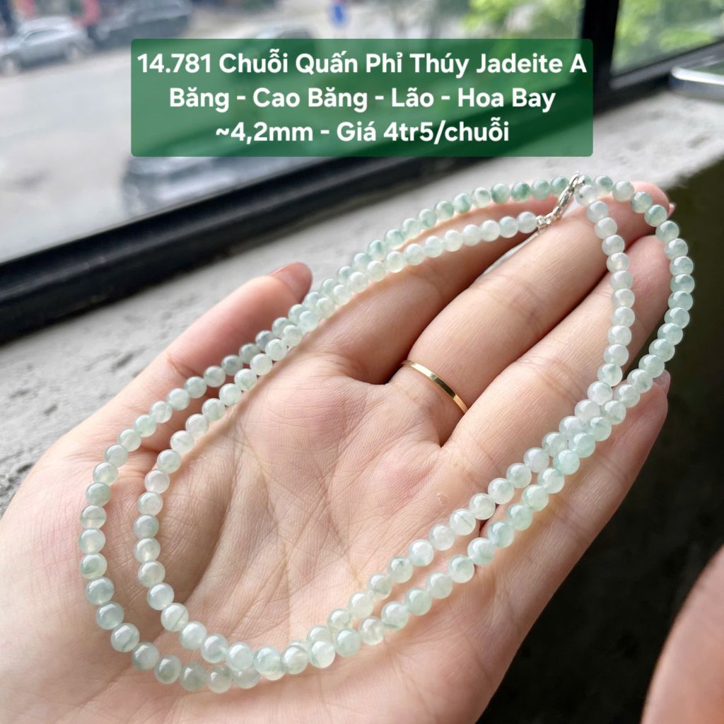 14.781 Chuỗi Quấn Phỉ Thuý Jadeite A- Băng - Cao Băng - Lão - Hoa Bay ~4,2mm