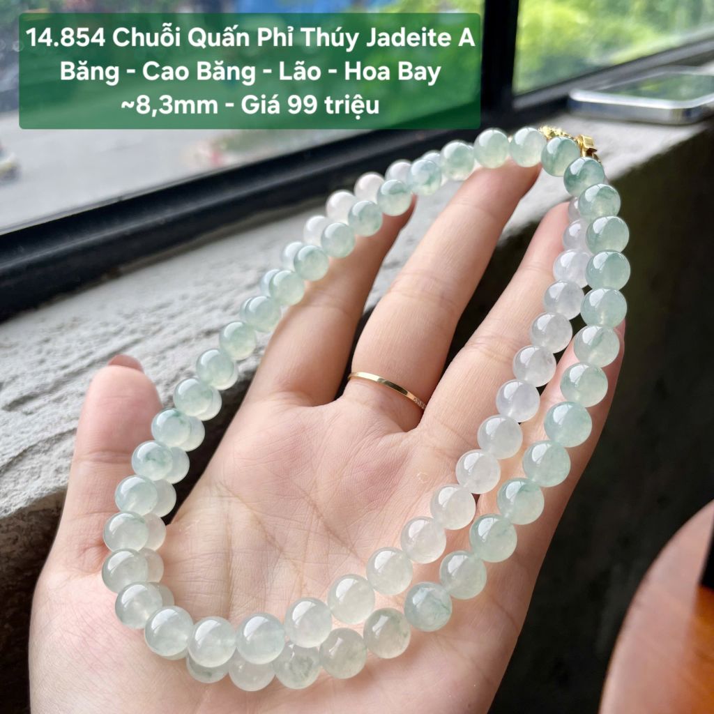 14.854 Chuỗi Quấn Phỉ Thuý Jadeite A- Băng - Cao Băng - Lão - Hoa Bay~ 8,3mm