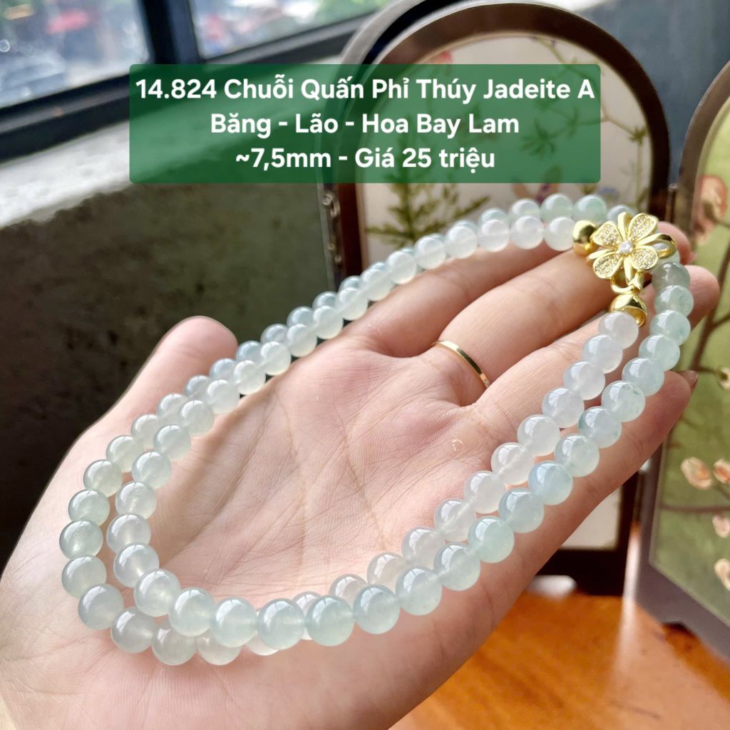 14.824 Chuỗi Quấn Phỉ Thuý Jadeite A- Băng - Lão - Hoa Bay Lam ~7,5mm