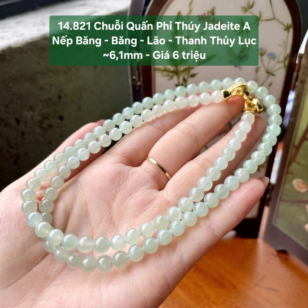 14.821 Chuỗi Quấn Phỉ Thuý Jadeite A- Nếp  Băng - Băng - Lão - Thanh Thuỷ Lục ~6,1mm