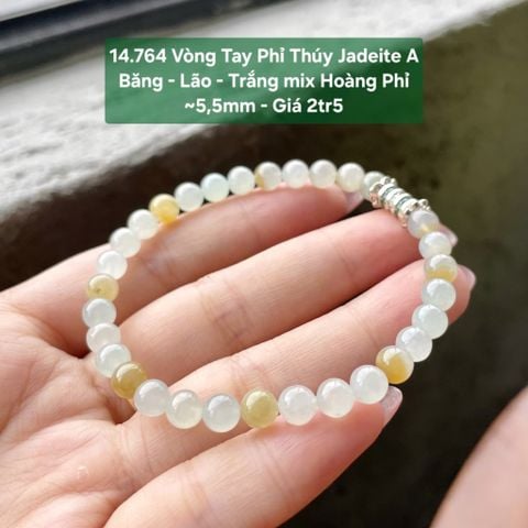 14.764 Vòng Tay Phỉ Thuý Jadeite A- Băng - Lão -  Trắng Mix Hoàng Phỉ ~5,5mm
