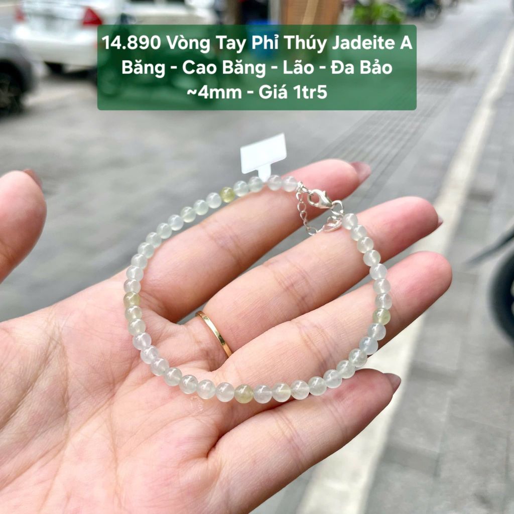 14.890 Vòng Tay Phỉ Thuý Jadeite A- Băng - Cao Băng - Lão - Đa Bảo ~4mm