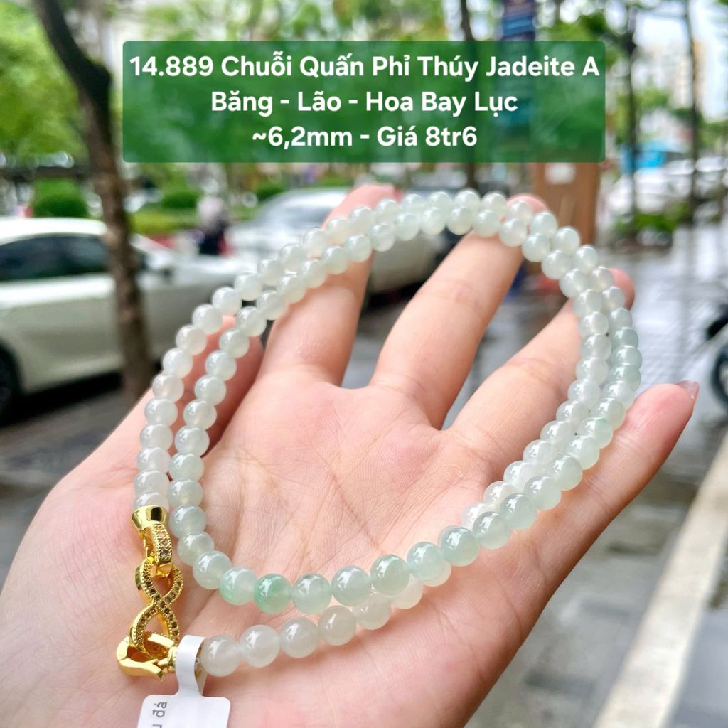 14.889 Chuỗi Quấn Phỉ Thuý Jadeite A- Băng- Lão - Hoa Bay Lục ~6,2mm