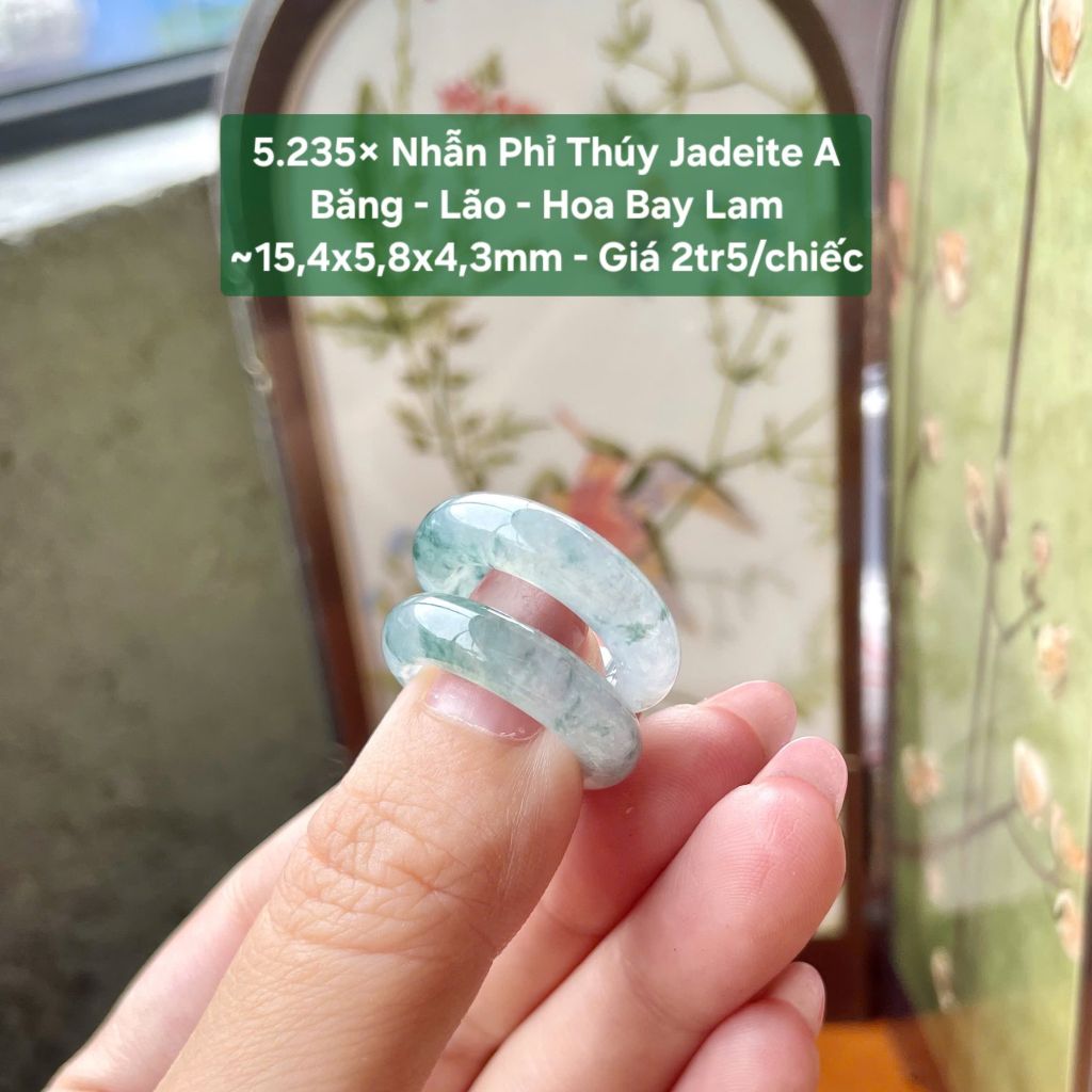 5.235x Nhẫn Phỉ Thuý Jadeite A- Băng - Lão - Hoa Bay Lam ~15,4x5,8x4,3mm