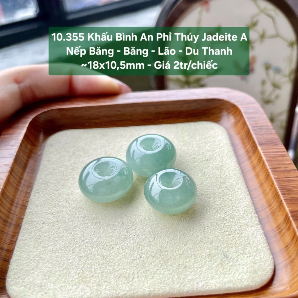 10.355 Khấu Bình An Phỉ Thuý Jadeite A - Nếp Băng - Băng - Lão - Du Thanh 18x10,5mm