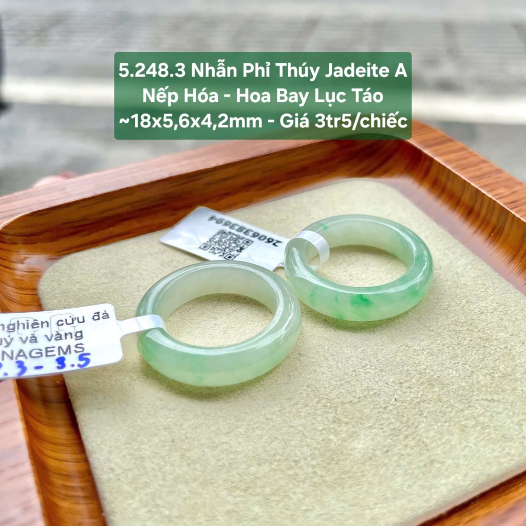 5.248.3 Nhẫn Phỉ Thuý Jadeite A - Nếp Hoá - Hoa Bay Lục Táo ~18x5,6x4,2mm