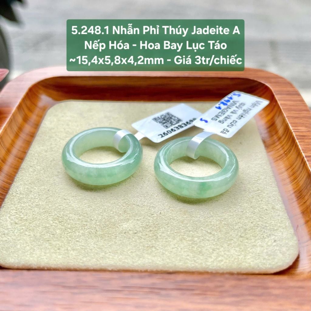 5.248.1 Nhẫn Phỉ Thuý Jadeite A - Nếp Hoá - Hoa Bay Lục Táo ~15,4x5,8x4,2mm
