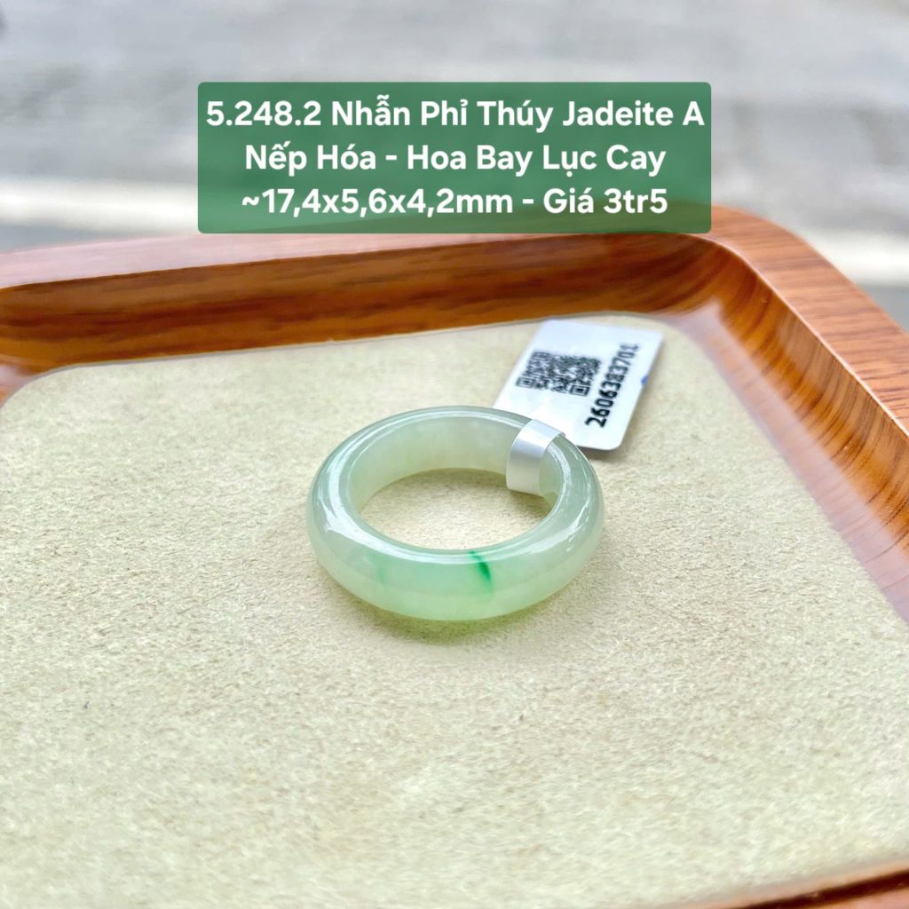 5.248.2 Nhẫn Phỉ Thuý Jadeite A - Nếp Hoá - Hoa Bay Lục Cay ~17,4x5,6x4,2mm
