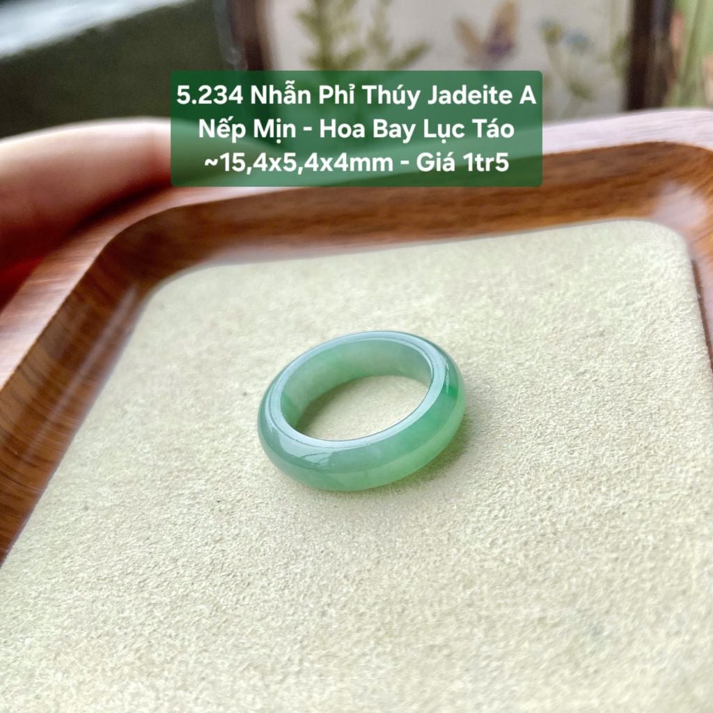 5.234 Nhẫn Phỉ Thuý Jadeite A - Nếp Mịn - Hoa Bay Lục Táo ~15,4x5,4x4mm