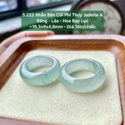 5.222 Nhẫn Phỉ Thuý Jadeite A - Băng - Lão -  Hoa Bay Lục ~19,3x9x4,8mm