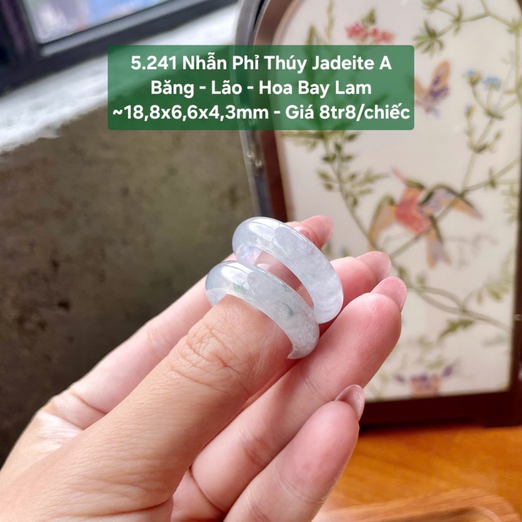 5.241 Nhẫn Phỉ Thuý Jadeite A - Băng - Lão - Hoa Bay ~18,8x6,6x4,3mm