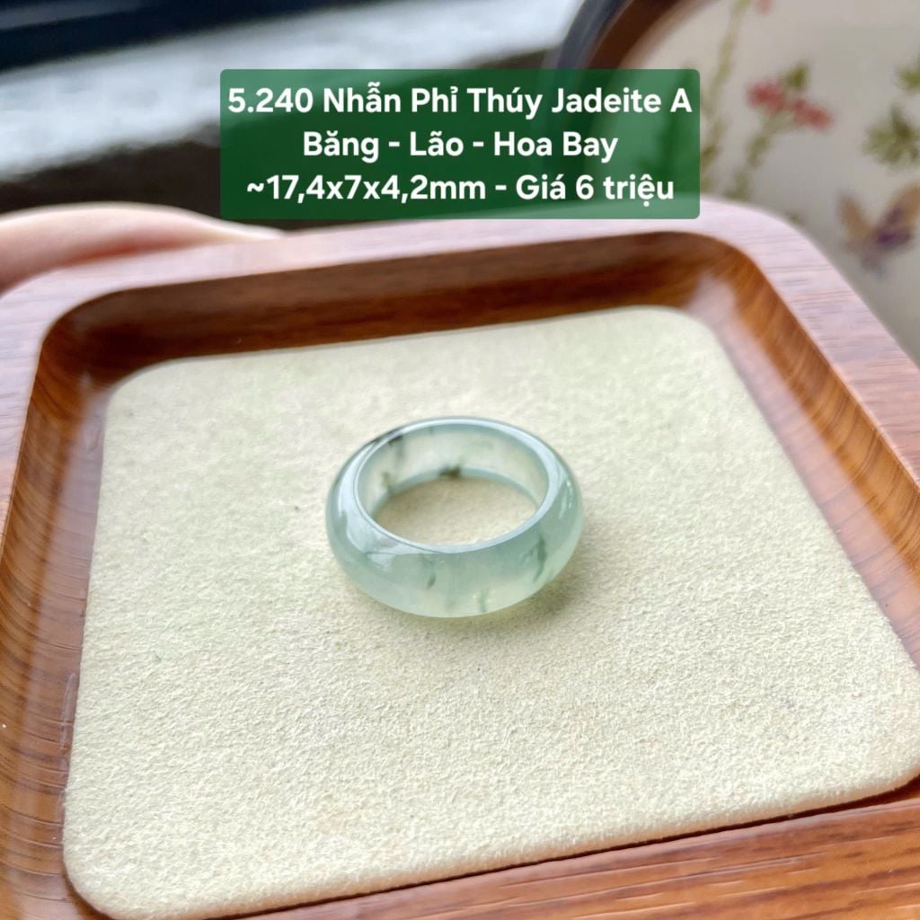 5.240 Nhẫn Phỉ Thuý Jadeite A - Băng - Lão - Hoa Bay ~17,4x7x4,2mm