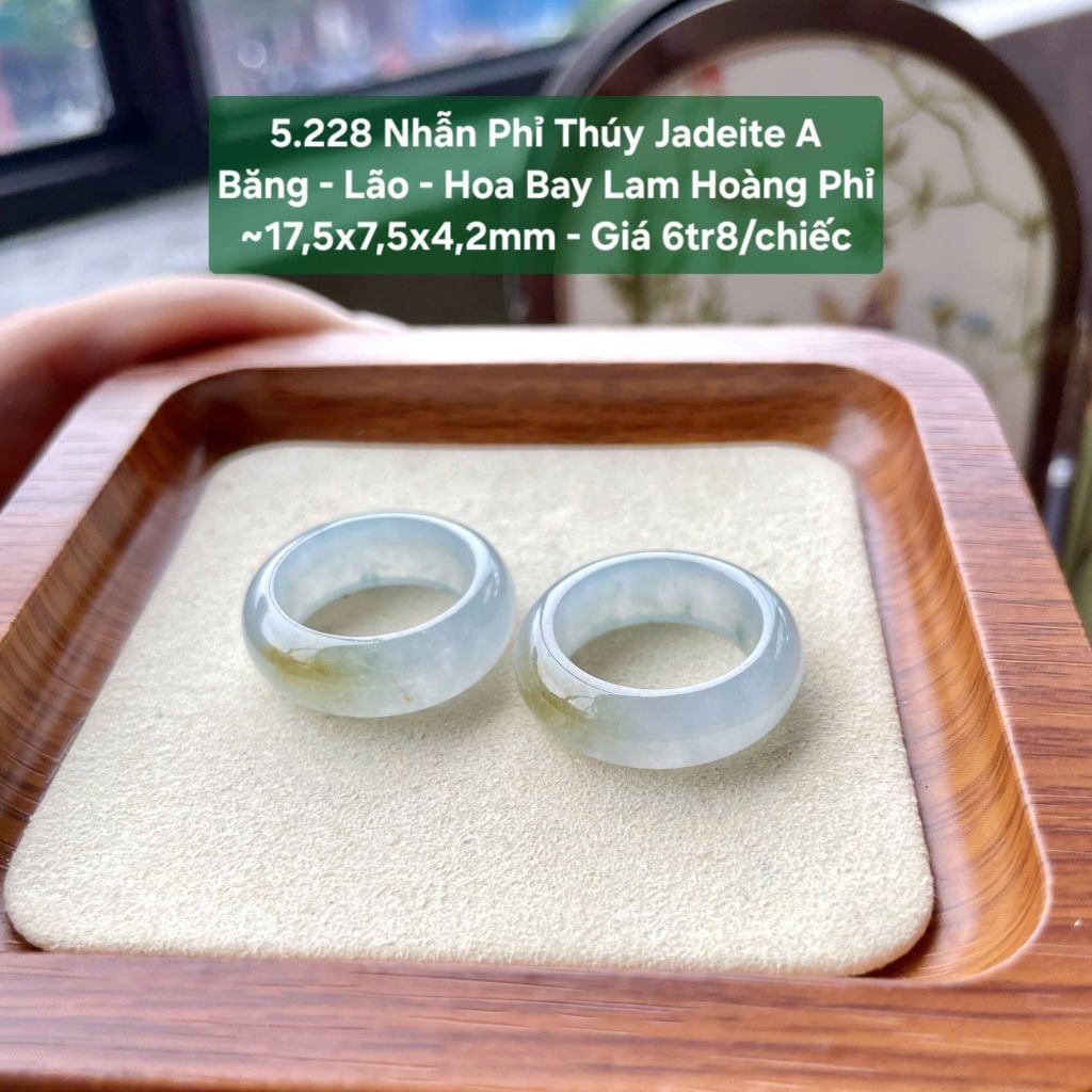 5.228 Nhẫn Phỉ Thuý Jadeite A - Băng - Lão - Hoa Bay Lam Hoàng Phỉ ~17,5x7,5x4,2mm
