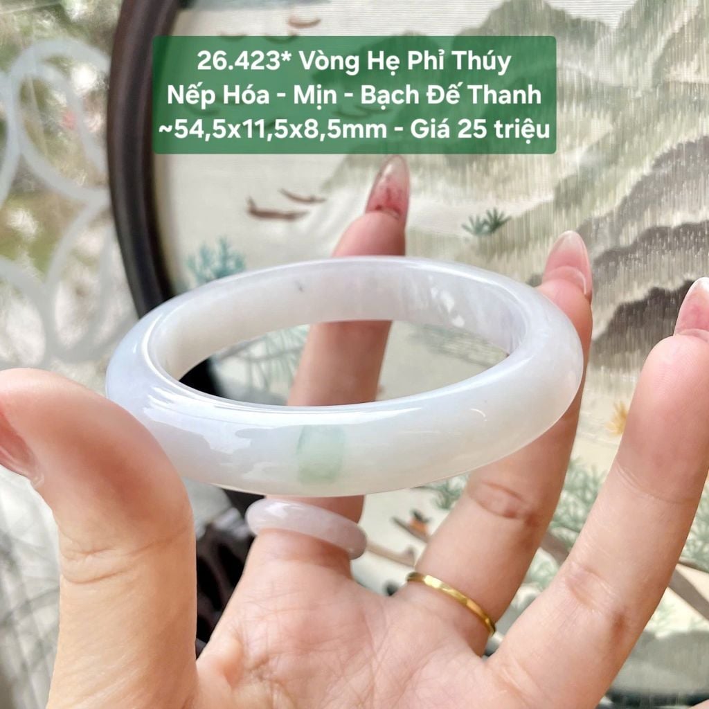 Vòng Hẹ Phỉ Thúy Nếp Hóa - Mịn - Bạch Đế Thanh ~54,5x11,5x8,5mm 26.423*