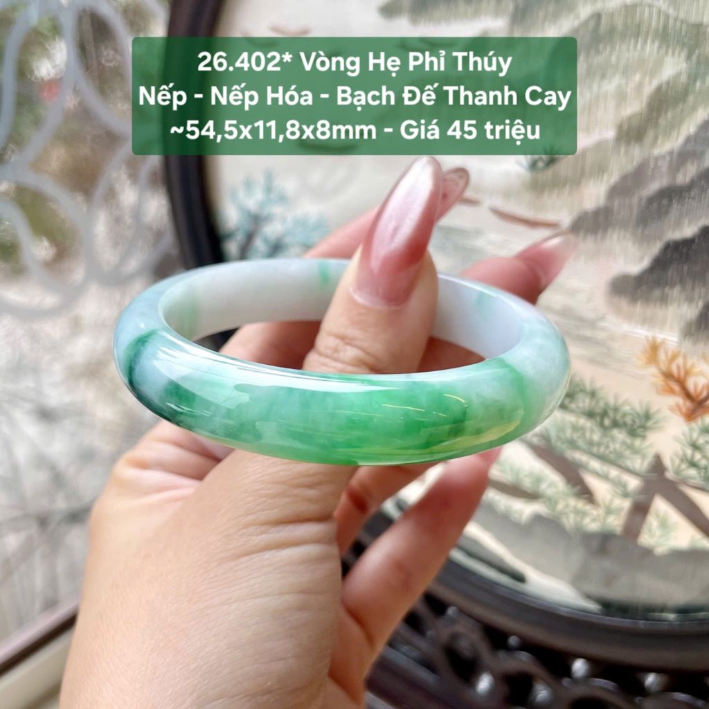 Vòng Hẹ Phỉ Thúy Nếp - Nếp Hóa - Bạch Đế Thanh Cay ~54,5x11,8x8mm 26.402*