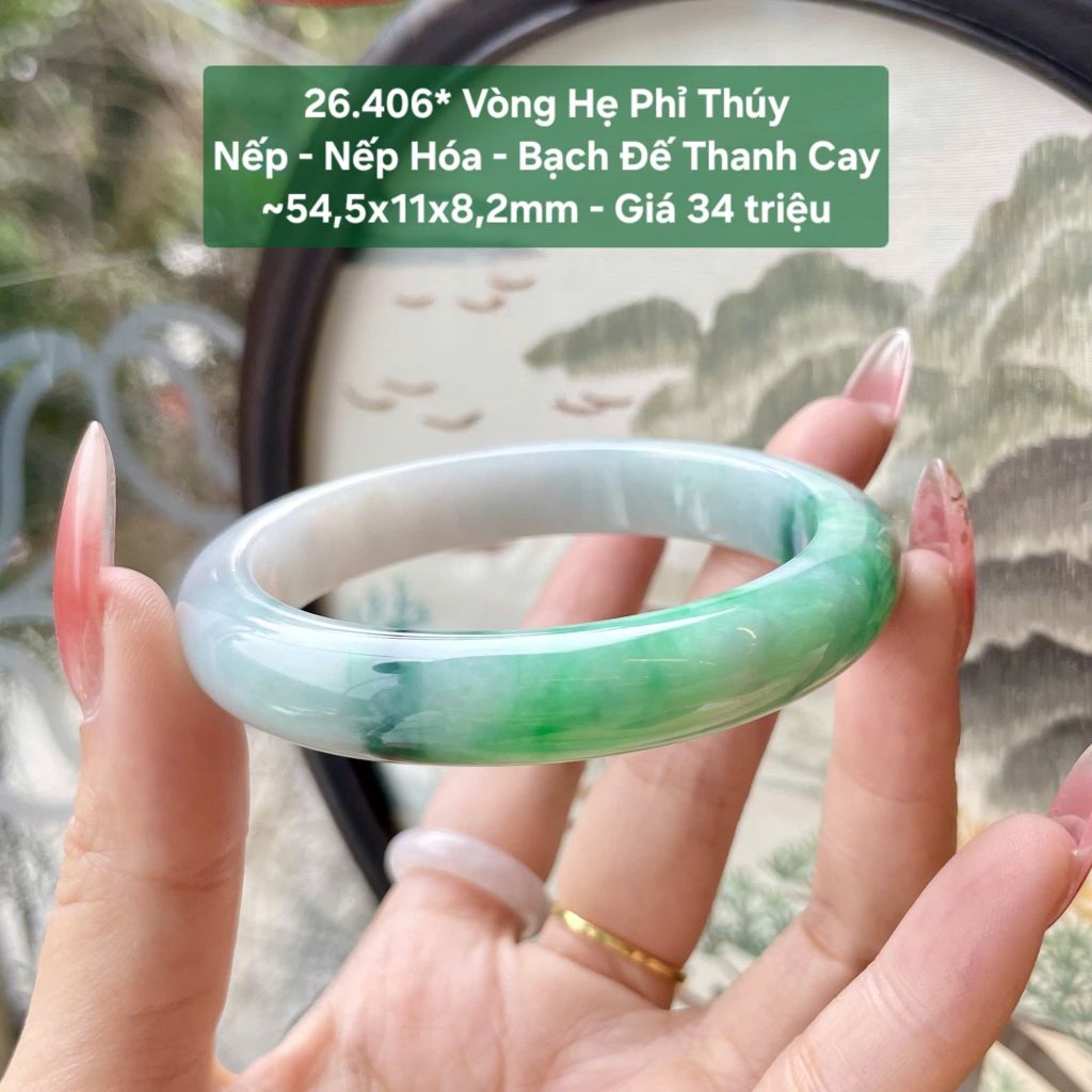 Vòng Hẹ Phỉ Thúy Nếp - Nếp Hóa - Bạch Đế Thanh Cay ~54,5x11x8,2mm 26.406*