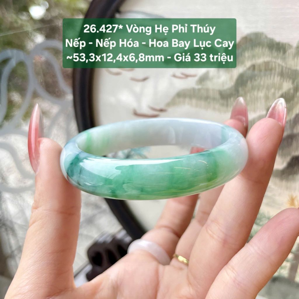 Vòng Hẹ Phỉ Thúy Nếp - Nếp Hóa - Hoa Bay Lục Cay ~53,3x12,4x6,8mm 26.427*