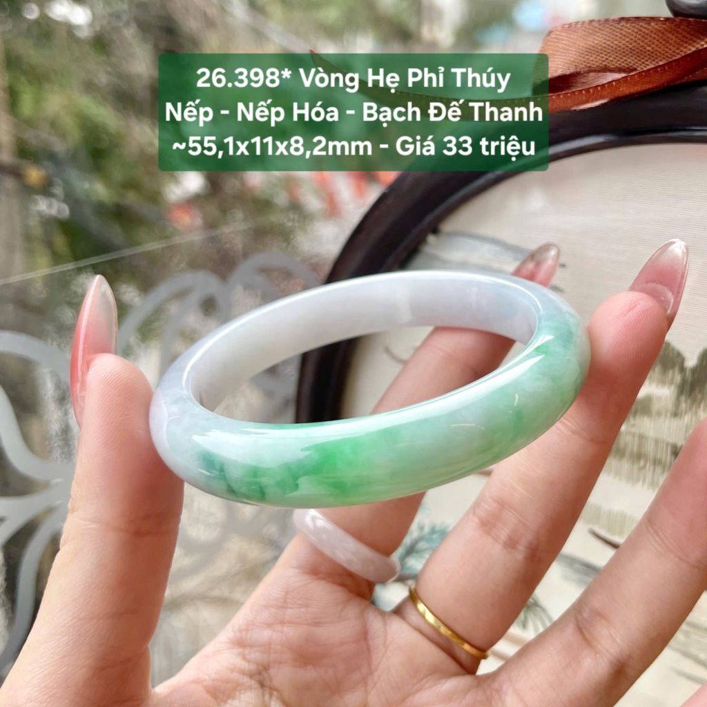 Vòng Hẹ Phỉ Thúy Nếp - Nếp Hóa - Bạch Đế Thanh ~55,1x11x8,2mm 26.398*