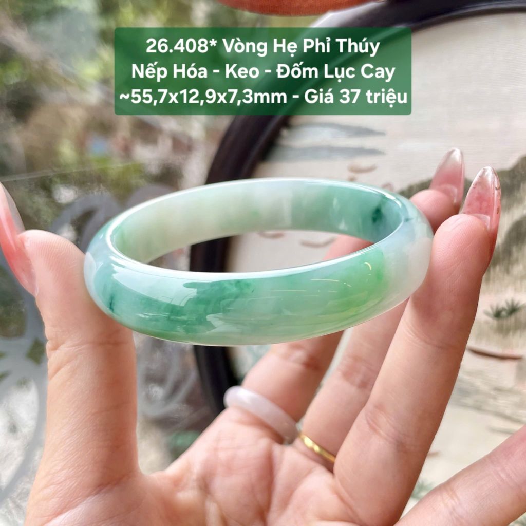 Vòng Hẹ Phỉ Thúy Nếp Hóa - Keo - Đốm Lục Cay ~55,7x12,9x7,3mm 26.408*