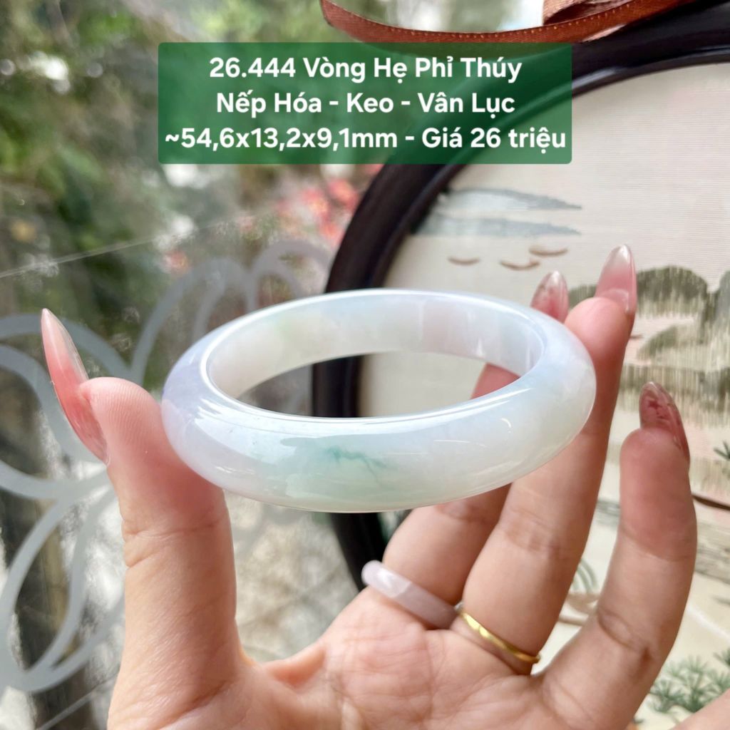 Vòng Hẹ Phỉ Thúy Nếp Hóa - Keo - Vân Lục ~54,6x13,2x9,1mm 26.444