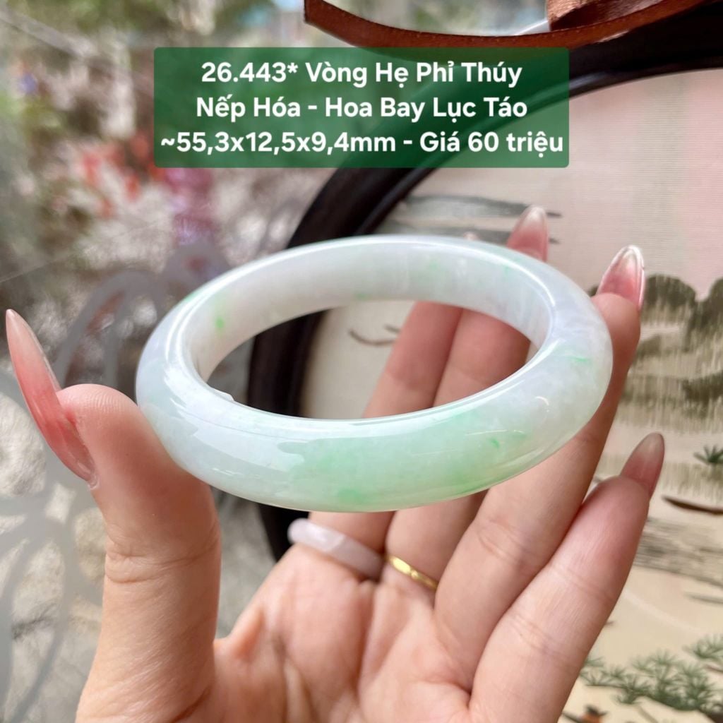 Vòng Hẹ Phỉ Thúy Nếp Hóa - Hoa Bay Lục Táo ~55,3x12,5x9,4mm 26.443*