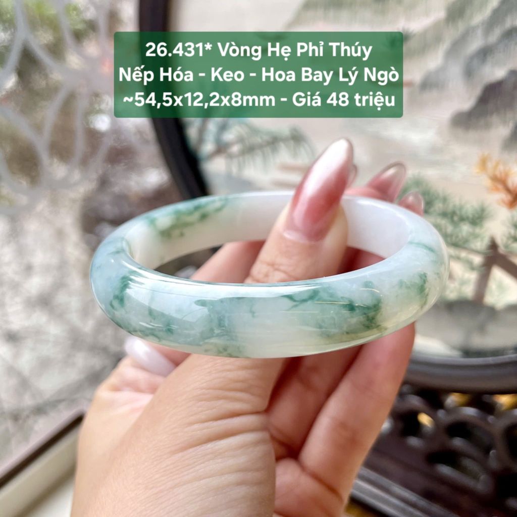 Vòng Hẹ Phỉ Thúy Nếp Hóa - Keo - Hoa Bay Lý Ngò ~54,5x12,2x8mm 26.431*