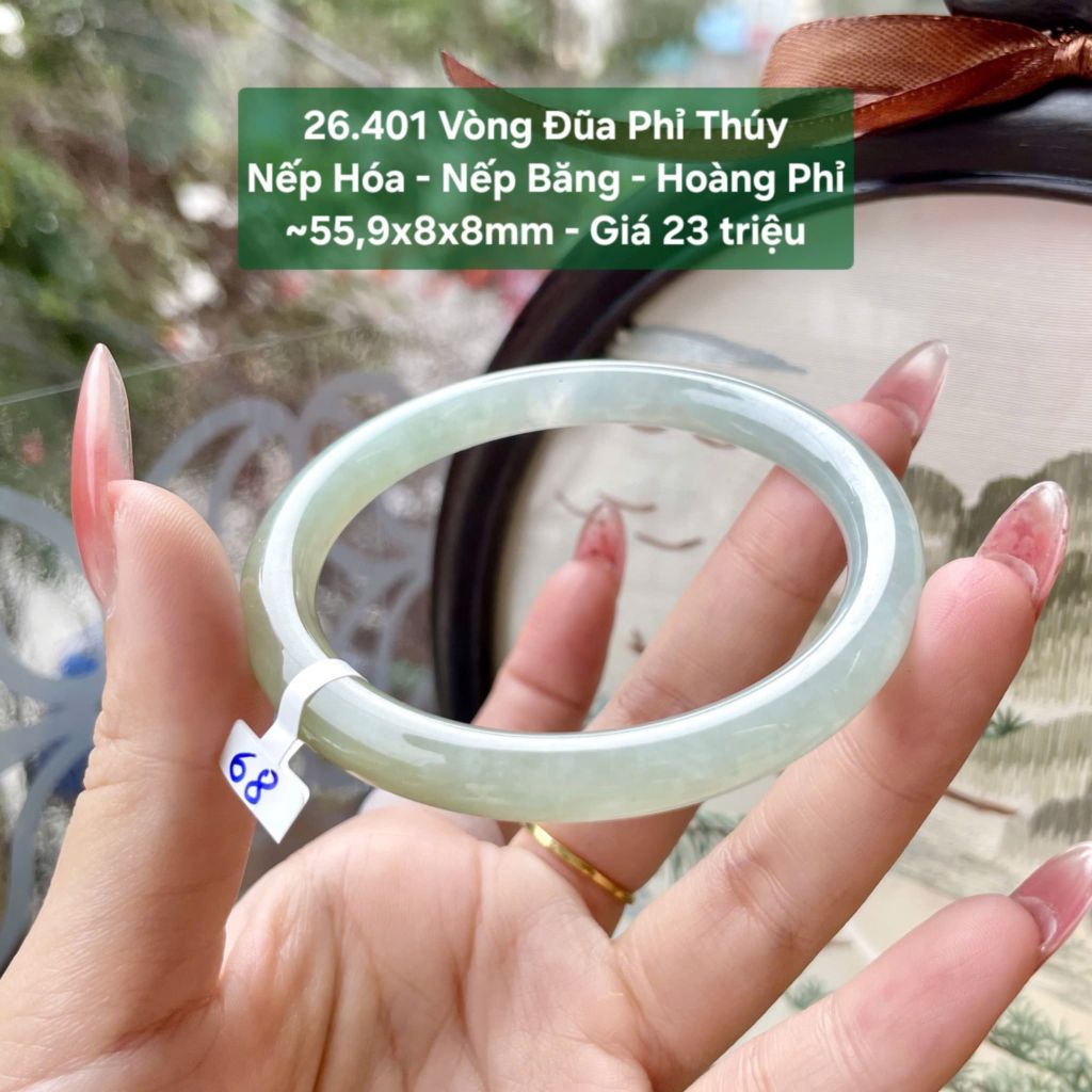 Vòng Đũa Phỉ Thúy Nếp Hóa - Nếp Băng - Hoàng Phỉ ~55,9x8x8mm 26.401