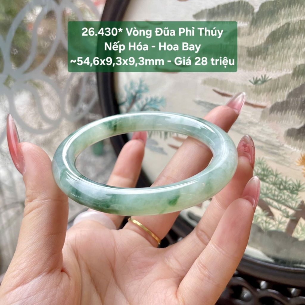 Vòng Đũa Phỉ Thúy Nếp Hóa - Hoa Bay ~54,6x9,3x9,3mm 26.430*