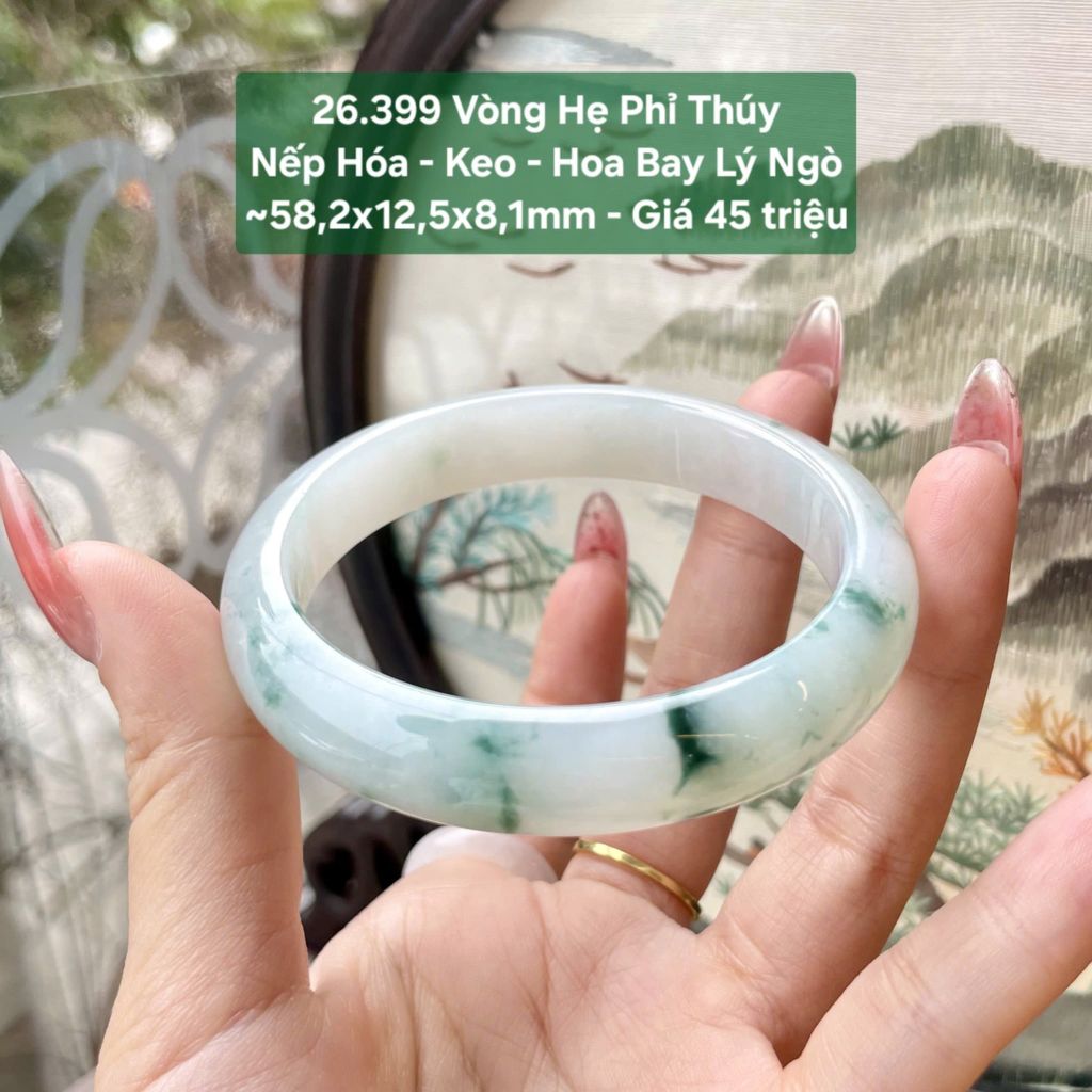 Vòng Hẹ Phỉ Thúy Nếp Hóa - Keo - Hoa Bay Lý Ngò ~58,2x12,5x8,1mm 26.399