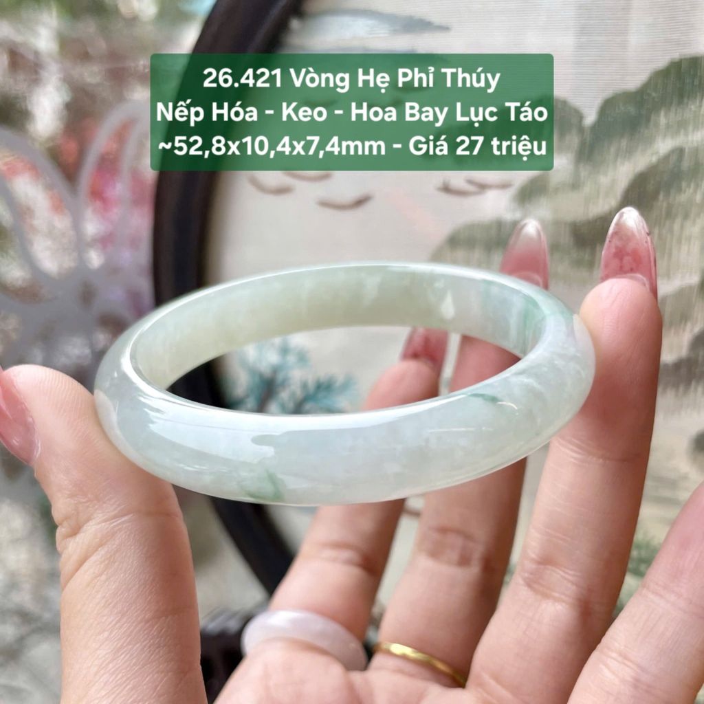 Vòng Hẹ Phỉ Thúy Nếp Hóa - Keo - Hoa Bay Lục Táo ~52,8x10,4x7,4mm 26.421