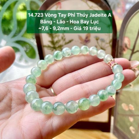 14.723 Vòng Tay Phỉ Thuý Jadeite A - Băng - Lão - Hoa Bay Lục ~7,6- 9,2mm