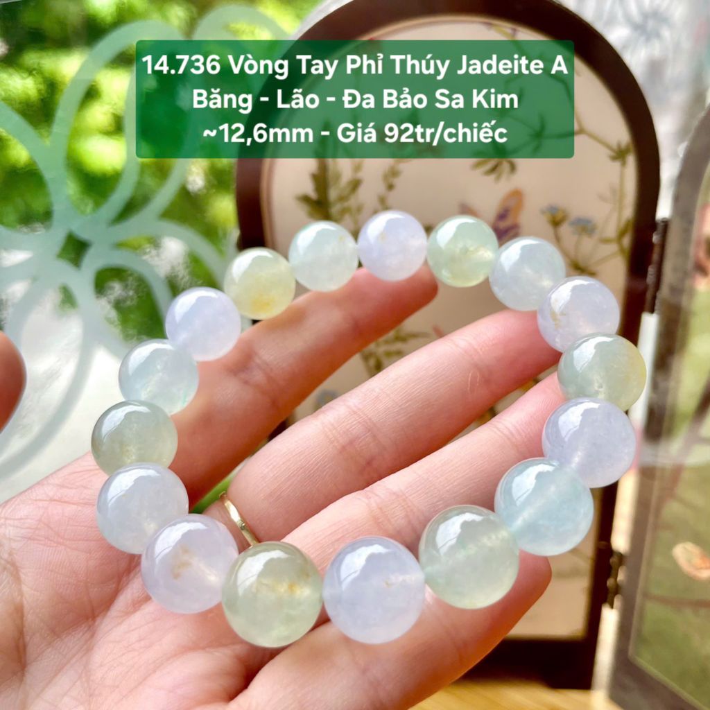 14.736 Vòng Tay Phỉ Thuý Jadeite A - Băng - Lão - Đa Bảo - Sa Kim ~12,6mm