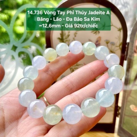 14.736 Vòng Tay Phỉ Thuý Jadeite A - Băng - Lão - Đa Bảo - Sa Kim ~12,6mm