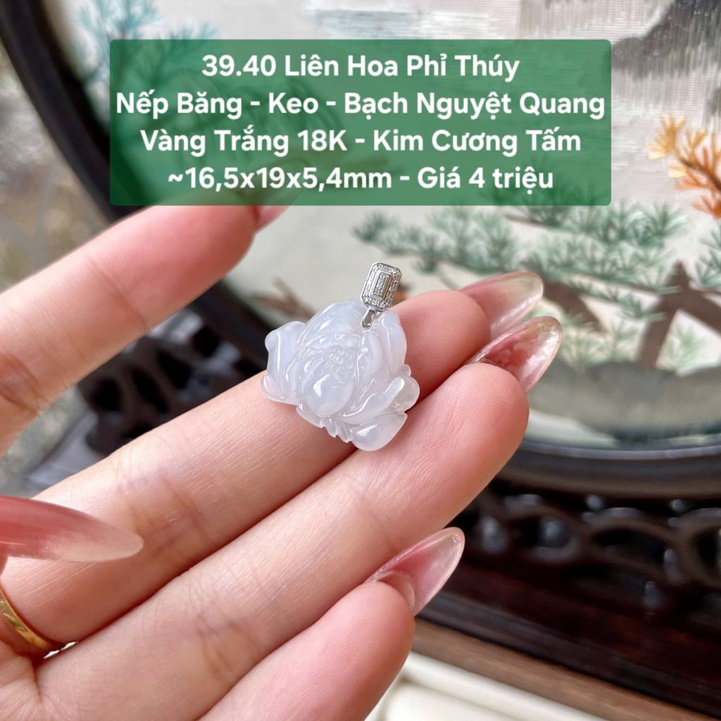 Liên Hoa Phỉ Thúy Nếp Băng - Keo - Bạch Nguyệt Quang VT 18K - KC Tấm ~16,5x19x5,4mm 39.40