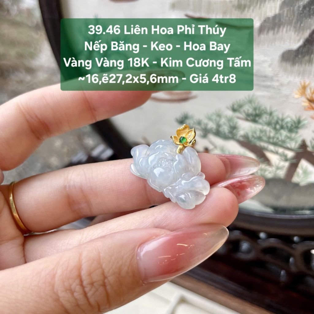 Liên Hoa Phỉ Thúy Nếp Băng - Keo - Hoa Bay VV 18K - KC Tấm ~16,Ẽ27,2x5,6mm 39.46