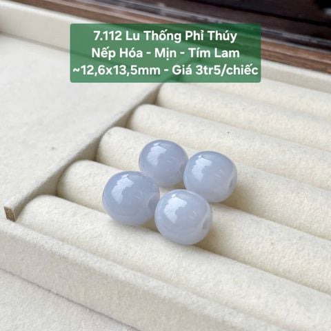 Lu Thống Phỉ Thúy Nếp Hóa - Mịn - Tím Lam ~12,6x13,5mm 7.112