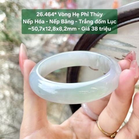 Vòng Hẹ Phỉ Thúy Nếp Hóa - Nếp Băng - Trắng đốm Lục ~50,7x12,8x8,2mm 26.464*