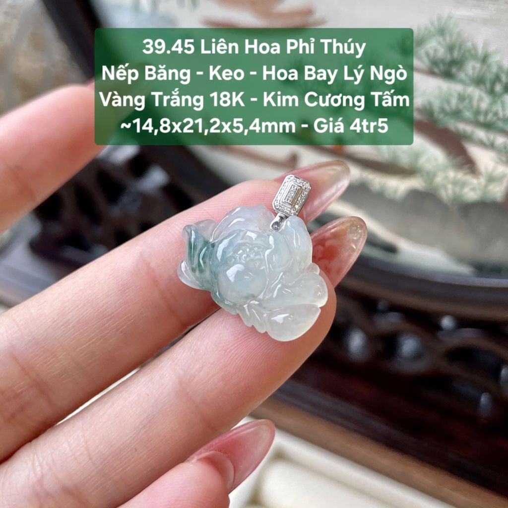Liên Hoa Phỉ Thúy Nếp Băng - Keo - Hoa Bay Lý Ngò VT 18K - KC Tấm ~14,8x21,2x5,4mm 39.45