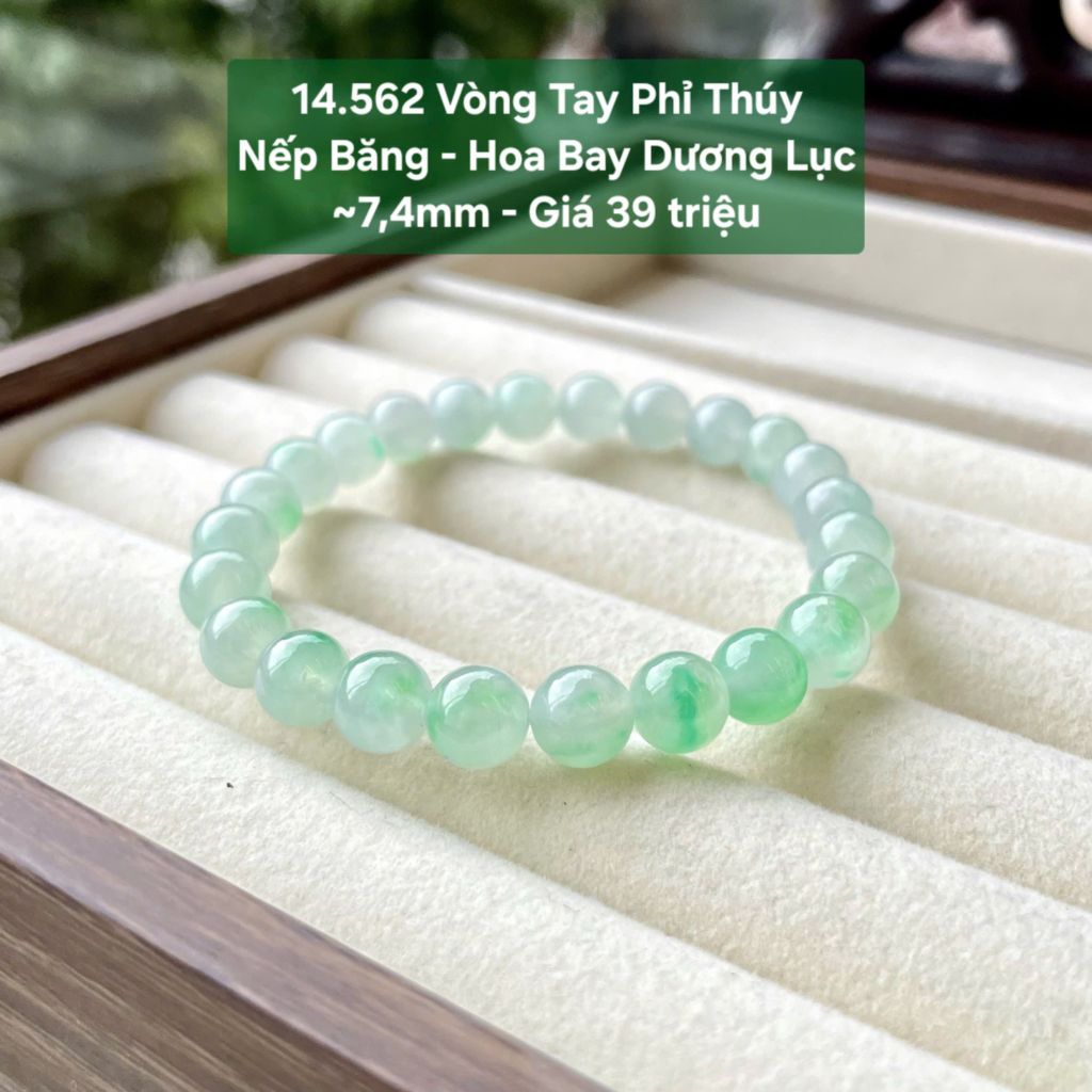 Vòng Tay Phỉ Thúy Nếp Băng – Hoa Bay Dương Lục ~7,4mm 14.562