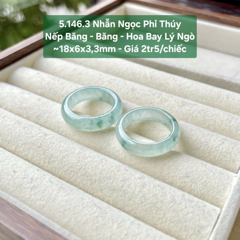 Nhẫn Ngọc Phỉ Thúy  Nếp Băng - Băng – Hoa Bay Lý Ngò ~18x6x3,3mm 5.146.3