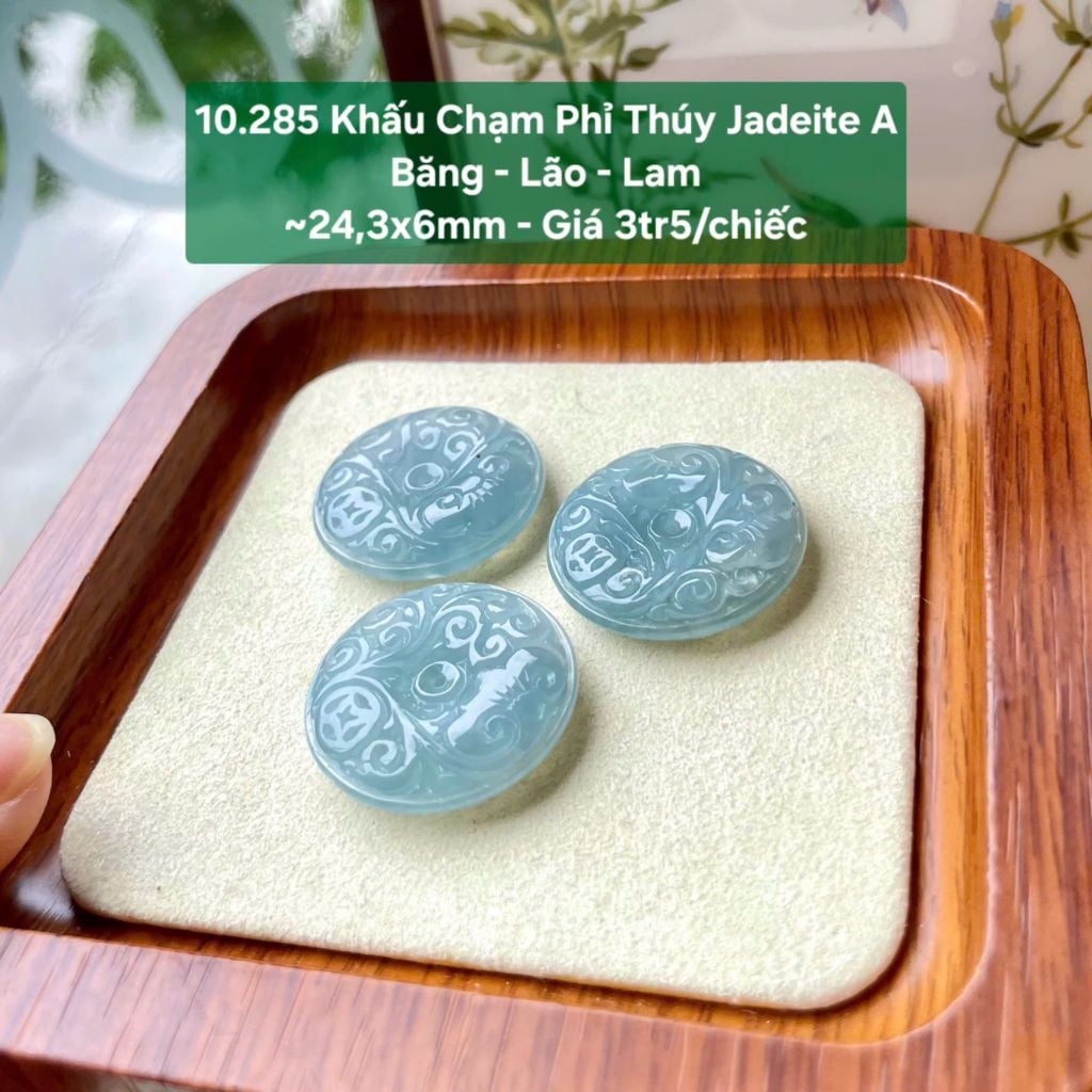 10.285 Khấu Bình An Phỉ Thuý Jadeite A - Băng - Lão - Lam ~24,3x6mm