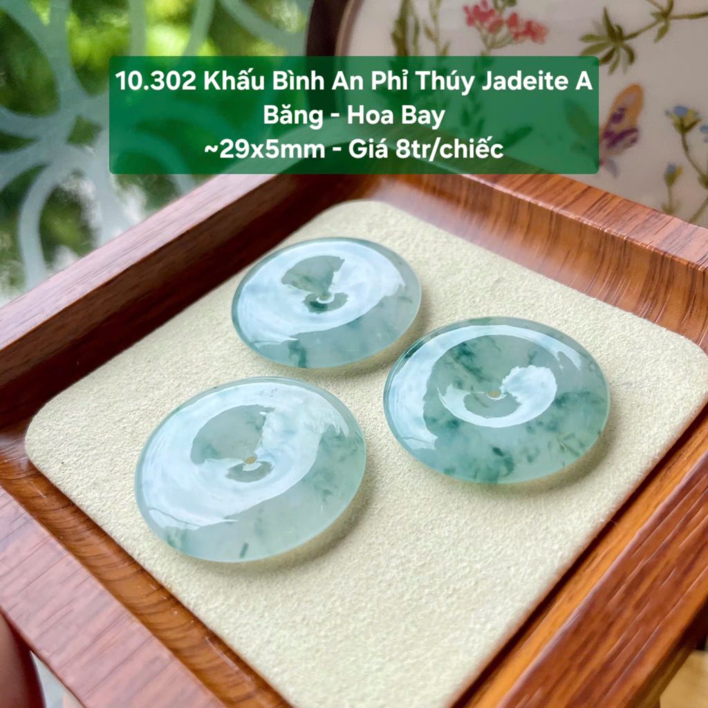 10.302 Khấu Bình An Phỉ Thuý Jadeite A -Băng-Hoa Bay ~29x5mm