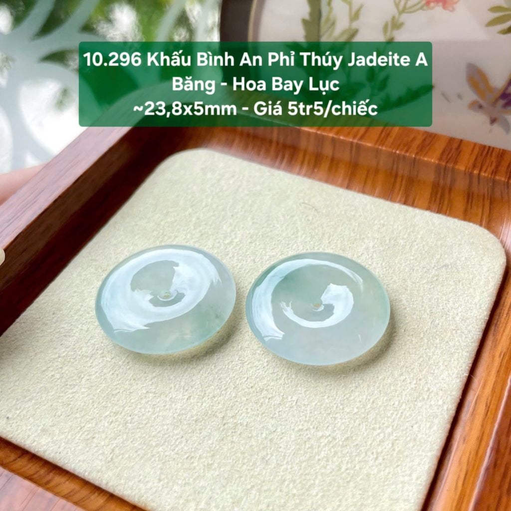 10.296 Khấu Bình An Phỉ Thuý Jadeite A -Băng-Hoa Bay Lục ~23,8x5mm